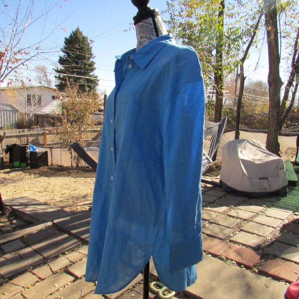 H&M Blue Button Down Oversized Linen Shirt - image 3